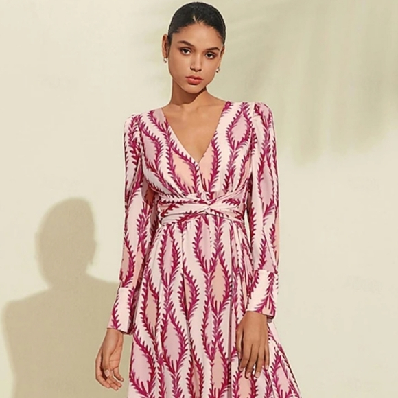 Ador Satin V Neck Maxi Dress Long Sleeve Salmon Plus Size 2XL New With Tag - Picture 6 of 8